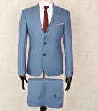 JAN CARLUCCİ Erkek Slim Fit Sivri Yaka Yeşil Yelekli  Drop 6 Takım Elbise