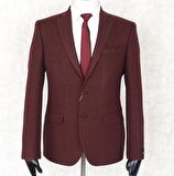 JAN CARLUCCİ Yünlü Erkek Regular Fit Mono Yaka Bordo Drop 6 Tek Ceket