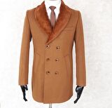 JANCARLUCCİ  Erkek Kruvaze Dar Kesim Tarçın Çıkarılabilir  Kürk Yaka Detaylı  Kaşe Kaban 