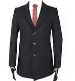 Erkek Slim Fit  Siyah  Çıkmalı Ceket Yaka  İçi Kapitoneli Tek Yırtmaç  Dizüstü Kaşe Kaban 