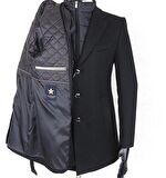 Erkek Slim Fit  Siyah  Çıkmalı Ceket Yaka  İçi Kapitoneli Tek Yırtmaç  Dizüstü Kaşe Kaban 