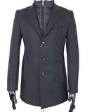 Erkek Slim Fit  Antrasit Çıkmalı Ceket Yaka  İçi Kapitoneli Tek Yırtmaç  Dizüstü Kaşe Kaban 