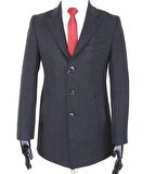 Erkek Slim Fit  Antrasit Çıkmalı Ceket Yaka  İçi Kapitoneli Tek Yırtmaç  Dizüstü Kaşe Kaban 