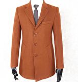 Erkek  Slim Fit  Turuncu Çıkmalı Ceket Yaka  İçi Kapitoneli Tek Yırtmaç  Dizüstü Kaşe Kaban 