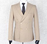 Jan Carlucci Yazlık Kruvaze -Yarım Astar- Metal Düğme Slimfit Drop 6 Ceket- Bej Rengi