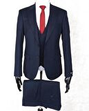 Jan Carlucci Slim Fit Sivri Yaka-Çift Yırtmaç Lacivert Drop 6 Yelekli Takım Elbise