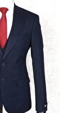 Jan Carlucci Slim Fit Sivri Yaka-Çift Yırtmaç Lacivert Drop 6 Yelekli Takım Elbise