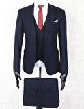 Jan Carlucci Slim Fit Sivri Yaka-Çift Yırtmaç Lacivert Drop 6 Yelekli Takım Elbise