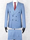 Jan Carlucci Kruvaze Slim Fit Sivri Yaka-Çift Yırtmaç Mavi Drop 6 Takım Elbise