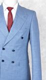 Jan Carlucci Kruvaze Slim Fit Sivri Yaka-Çift Yırtmaç Mavi Drop 6 Takım Elbise