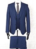 Jan Carlucci Slim Fit Sivri Yaka-Çift Yırtmaç  Lacivert Drop 6 Yelekli Takım Elbise