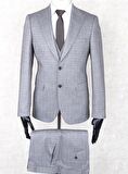 Jan Carlucci Slim Fit Sivri Yaka-Çift Yırtmaç Gri Drop 6 Yelekli Takım Elbise