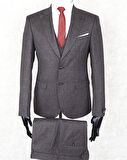 Jan Carlucci Slim Fit Sivri Yaka-Çift Yırtmaç  Açık Kahverengi Drop 6 Yelekli Takım Elbise