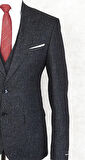 Jan Carlucci Slim Fit Sivri Yaka-Çift Yırtmaç  Siyah Drop 6 Yelekli Takım Elbise