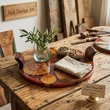 Just Design Art Zeytin Ağacı & Bordo Epoksi Tasarım Yuvarlak Sunum Tepsisi - El Yapımı Doğal Ahşap Servis Tepsisi