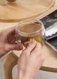 4’lü Set Kulplu Cappuccino Bardağı Latte Bardağı Çift Cidarlı Americano Bardağı 250 ml Kahve Bardak