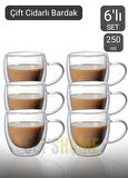 6’lı Set Kulplu Cappuccino Bardağı Latte Bardağı Çift Cidarlı Americano Bardağı 250 ml Kahve Bardak