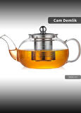 Cam Demlik Borasilikat Demlik Çelik Süzgeçli Çay Demliği Isıya Dayanıklı Bitki Çayı Demlik 1000 ml