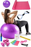 13 Lü Pilates Seti Topu 3 Lü Pilates Bandı Lastiği Dambıl Minder Atlama Ipi Direnç Lastiği Mor