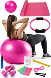 13 Lü Pilates Seti Topu 3 Lü Pilates Bandı Lastiği Dambıl Minder Atlama Ipi Pilates Çemberi Pembe
