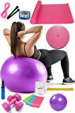 14 Lü Pilates Seti Topu 3 Lü Pilates Bandı Dambıl Minder Atlama Ipi Twister Aerobik Adımsayar Mor
