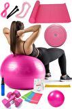 14 Lü Pilates Seti Topu 3 Lü Pilates Bandı Dambıl Minder Atlama Ipi Twister Yoga Yüzüğü Pembe