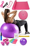 14 Lü Pilates Seti Topu 3 Lü Pilates Bandı Dambıl Minder Atlama Ipi Twister Yoga Yüzüğü Mor