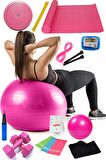 15 Li Pilates Seti Topu Pilates Bandı Dambıl Minder Atlama Ipi Twister Aerobik Kemer Adımsayar Pembe