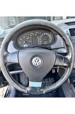 VOLSWAGEN JETTA ÜNİVERSAL DİKMELİ Uyumlu  DİREKSİYON KILIFI (DÜZ DERİ SİYAH İPLİ)