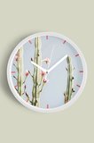 Kaktüs Çiçek Modern Duvar Saati - 35cm - Önü Camlı Beyaz Kasa - Sessiz Mekanizma