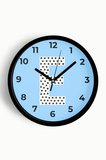 E Harfi Erkek Odası Duvar Saati - 42cm - Önü Camlı Siyah Kasa - Sessiz Mekanizma