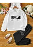çocuk brooklynl baskılı kapşonlu eşofman takımı