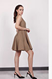 Kadın Kahverengi Kolsuz Mini Elbise