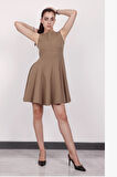 Kadın Kahverengi Kolsuz Mini Elbise