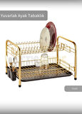 2 Katlı Bulaşıklık Tezgah Üstü Tabaklık BPA FREE Bulaşık Sepeti Yuvarlak Ayak Gold