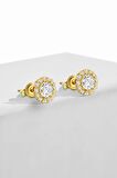 Gümüş  7 mm zirkon taşlı yuvarlak gold küpe