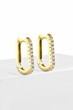 Gümüş 1.7 cm Zirkon Taşlı U Model Gold Küpe