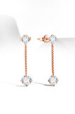 Gümüş 4 mm 5 mm zincirli zirkon taşlı rose küpe