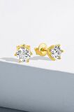 Gümüş Zirkon 5,0 mm Özel Tasarım V Tel Tırnak Tek Taş Pırlanta Montür Gold Küpe