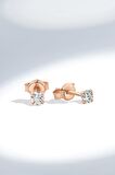 Gümüş 3 mm Tek Zirkon Taşlı Çivili Rose Küpe