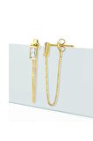 Gümüş baget tek taş zincirli gold küpe/ 1,05