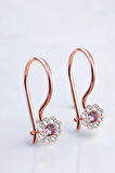 Gümüş 925 Ayar Papatya Model Zirkon Pembe Taşlı Çocuk Rose Küpe