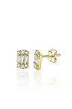 Gümüş 925 Ayar 9*7 Mm Minimalist Baget Kesim Zirkon Taşlı Gold Küpe