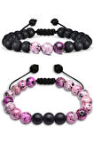 Sertifikalı Gerçek Pembe Renk Kuvars Taşı Çift Doğal Taş Bileklik Seti