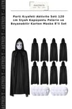 Parti Kıyafeti Aktivite Seti 120 cm Siyah Kapüşonlu Pelerin ve Boyanabilir Karton Maske 8’li Set