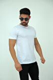 Erkek Beyaz Slim Fit Bisiklet Yaka %100 Pamuklu Basic Tişört