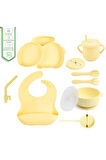 Silikon Beslenme Seti, Mama Tabağı, Kase, Bardak, Emzik Kılıfı, Pipet, Önlük, Çatal-Kaşık (Sarı)