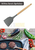 Silikon Servis Spatula Mutfak Kaşığı Pasta Spatulası Ahşap Saplı 32 Cm
