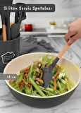 Silikon Servis Spatula Mutfak Kaşığı Pasta Spatulası Ahşap Saplı 32 Cm