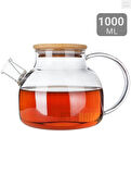 Cam Demlik Isıya Dayanıklı Demlik Bambu Vakumlu Kapak 1000 ml